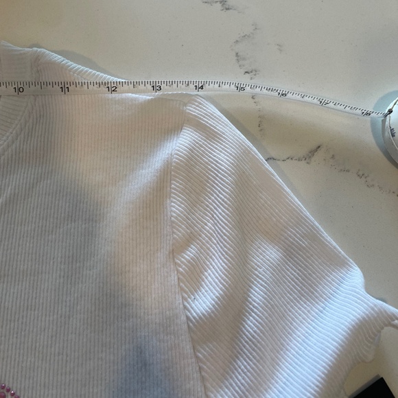 Bebe NWT Y2K White Logo Pink Stone Ribbed Scoop Neck Crop Top, Size S - Picture 11 of 13
